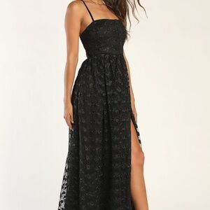 Lulus Pursuing Elegance Black Floral Embroidered Lace-up Maxi Dress - Size S